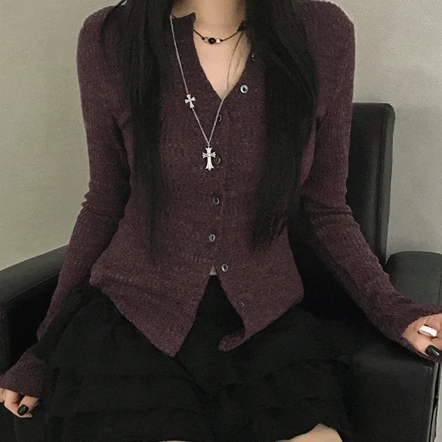 [겉기모/간절기🖤] 타로 힙 빈티지 브이넥 골지 단추 피치 가디건 3color