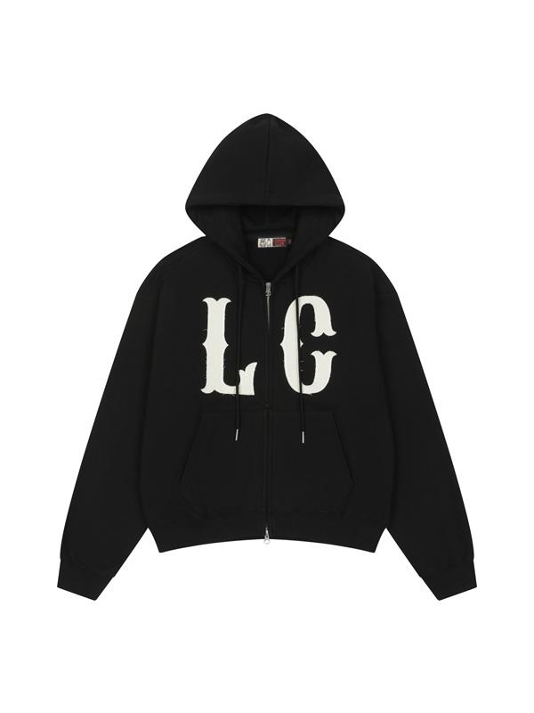 LSC LC LOGO APPLIQUE 2WAY HOODIE ZIP-UP (BLACK)