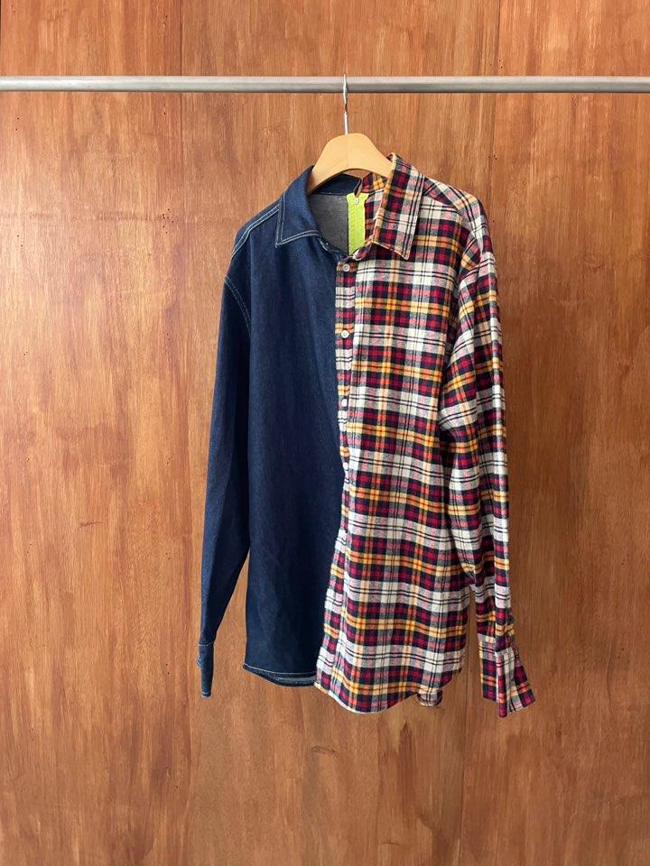 Denim check over fit shirt