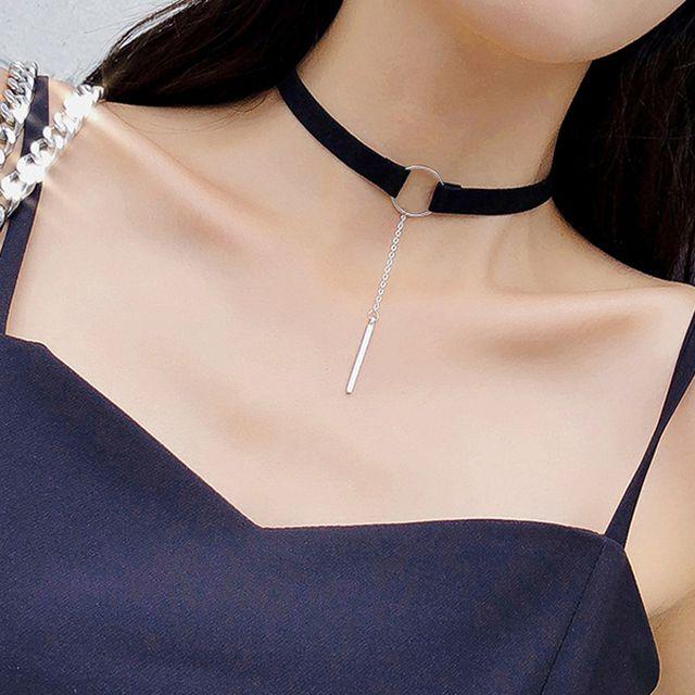 블랜 링 펜던트 벨벳 초커 목걸이