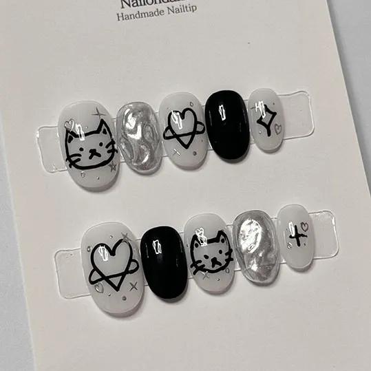 12월신상할인🖤우주냐옹네일팁[네일온담]블랙&화이트