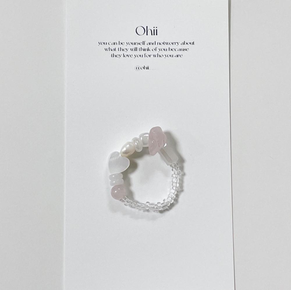 핑크 앤 화이트 원석 비즈반지