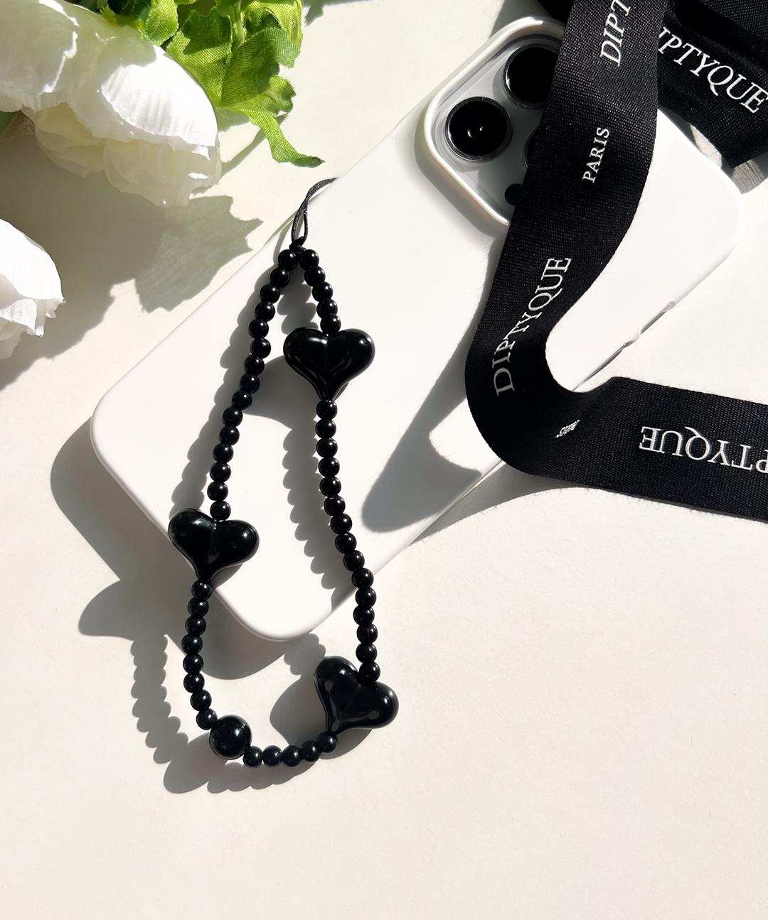 Y2K 블랙 하트 폰스트랩 핸드폰고리줄 핸드폰비즈스트랩