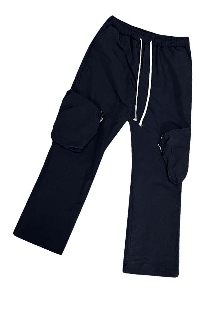 pocket back zipper nylon Wide Balloon Pants (Black)