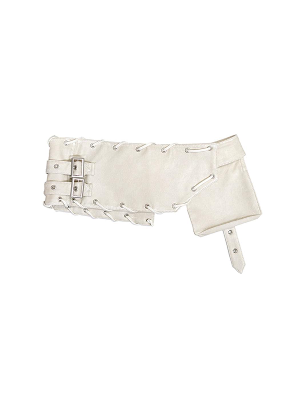 CestNous｜Women's Vintage Carved Buckle Waist Belt-White - White / One Size