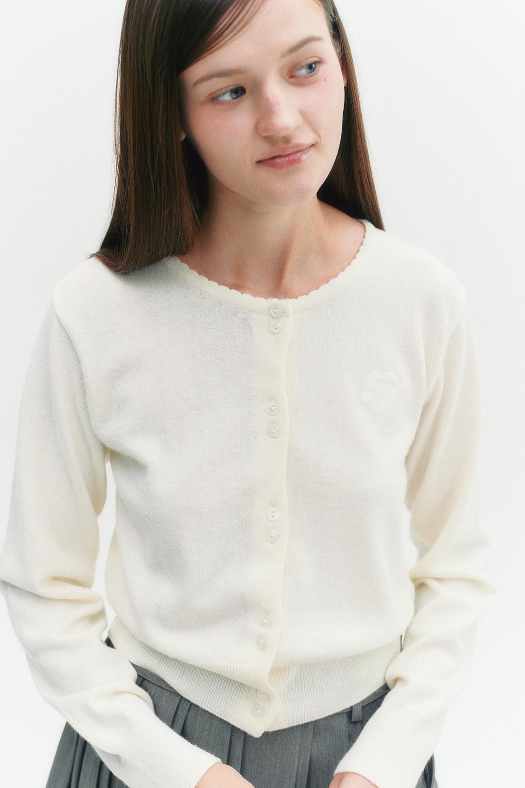 [장원영 착용] Signature Logo Wool Cardigan Ivory