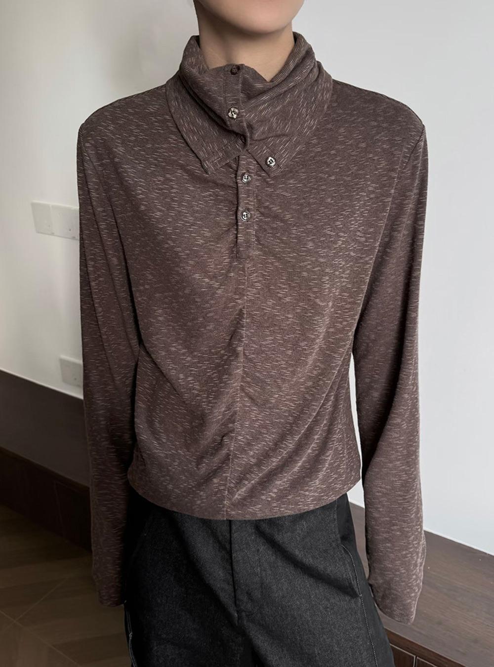 Textured Jacquard High-Neck Long Sleeve Tee