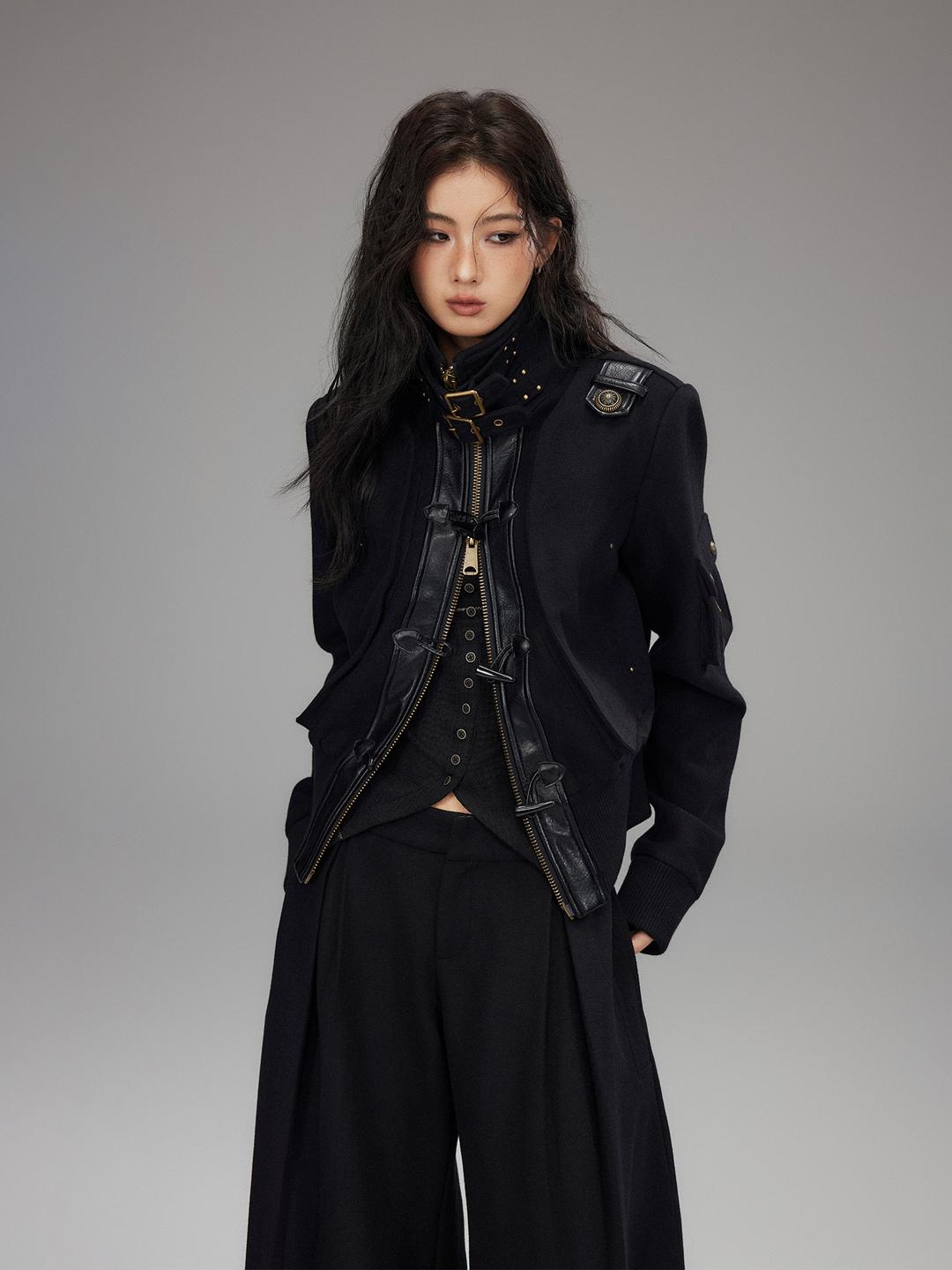 Low pixel Stand-up collar wool jacket
