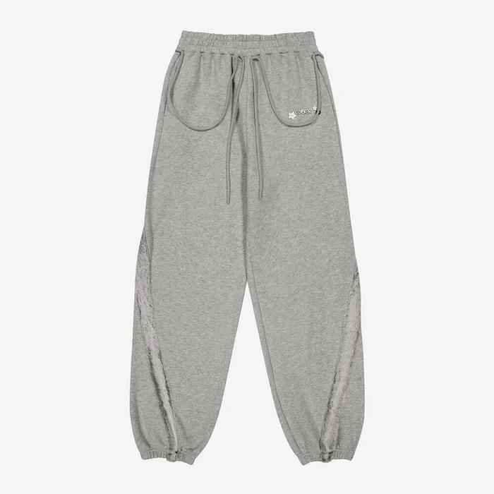 Side Fur Trim Sweatpants / Grey