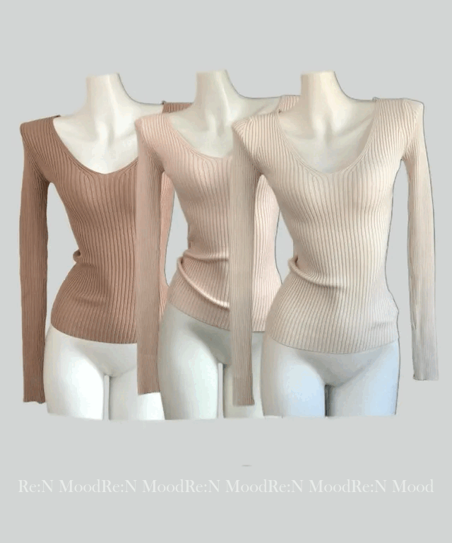 리앤무드 -2kg/가녀린핏💫 브이넥 슬림핏 골지 긴발 니트