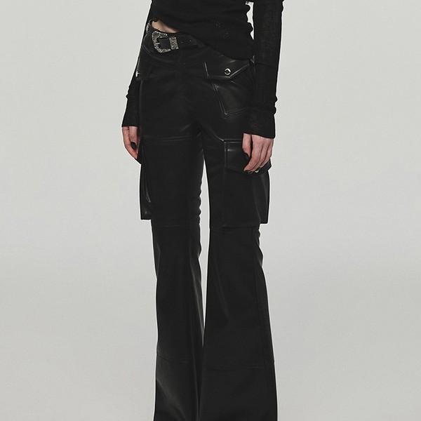 1JINNSTUDIO pocket leather bootcut long pants
