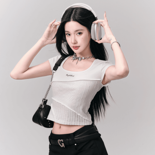 Irregularly Spliced Patchwork Crop Top