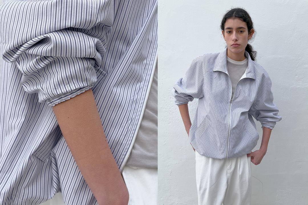 String cotton zip-up jacket (stripe)