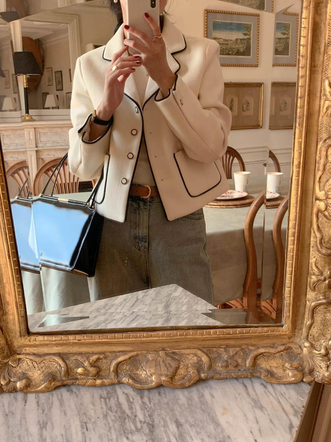 아이보리 마지막수량 할인 시그니처 재즈 파이핑 숏 자켓(3colors)