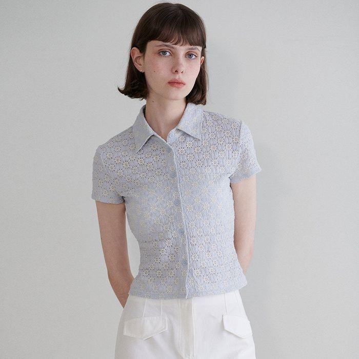Lace Collar Slim Blouse VW4MB102_2color