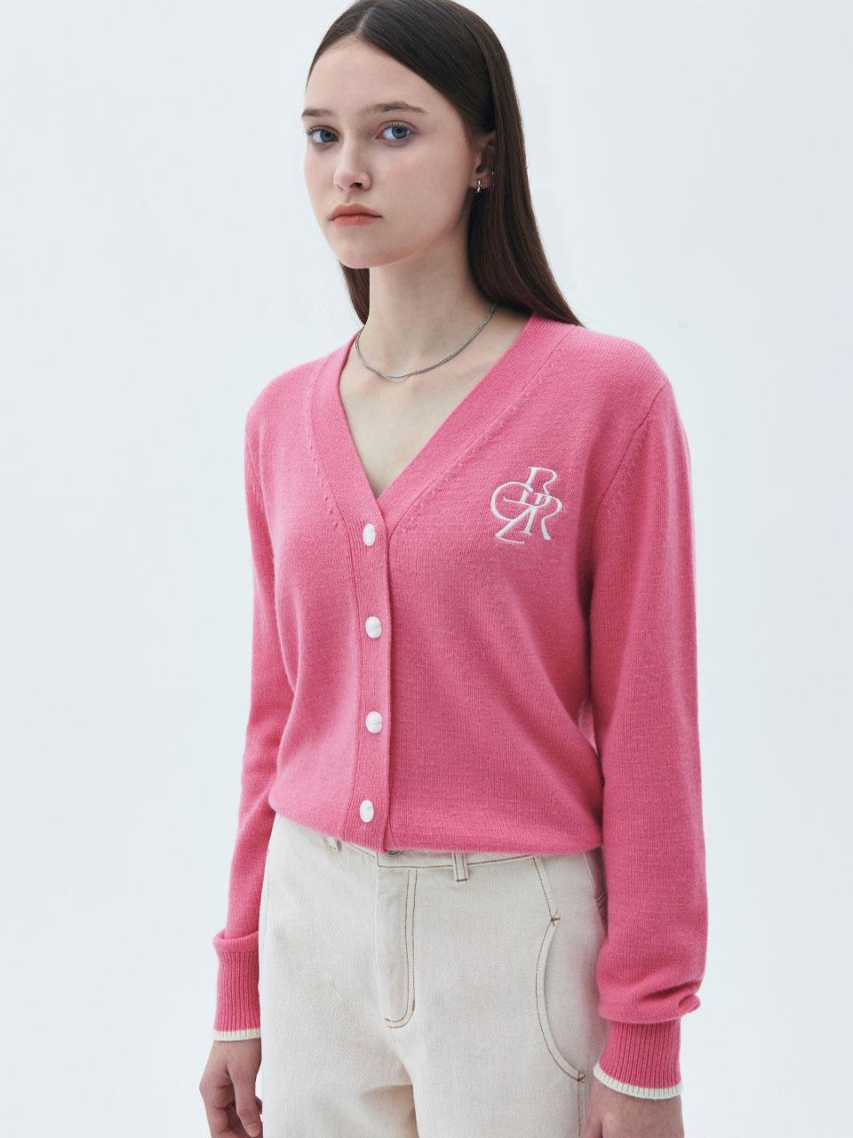 캐시미어 로고 자수 베이직 가디건_PINK