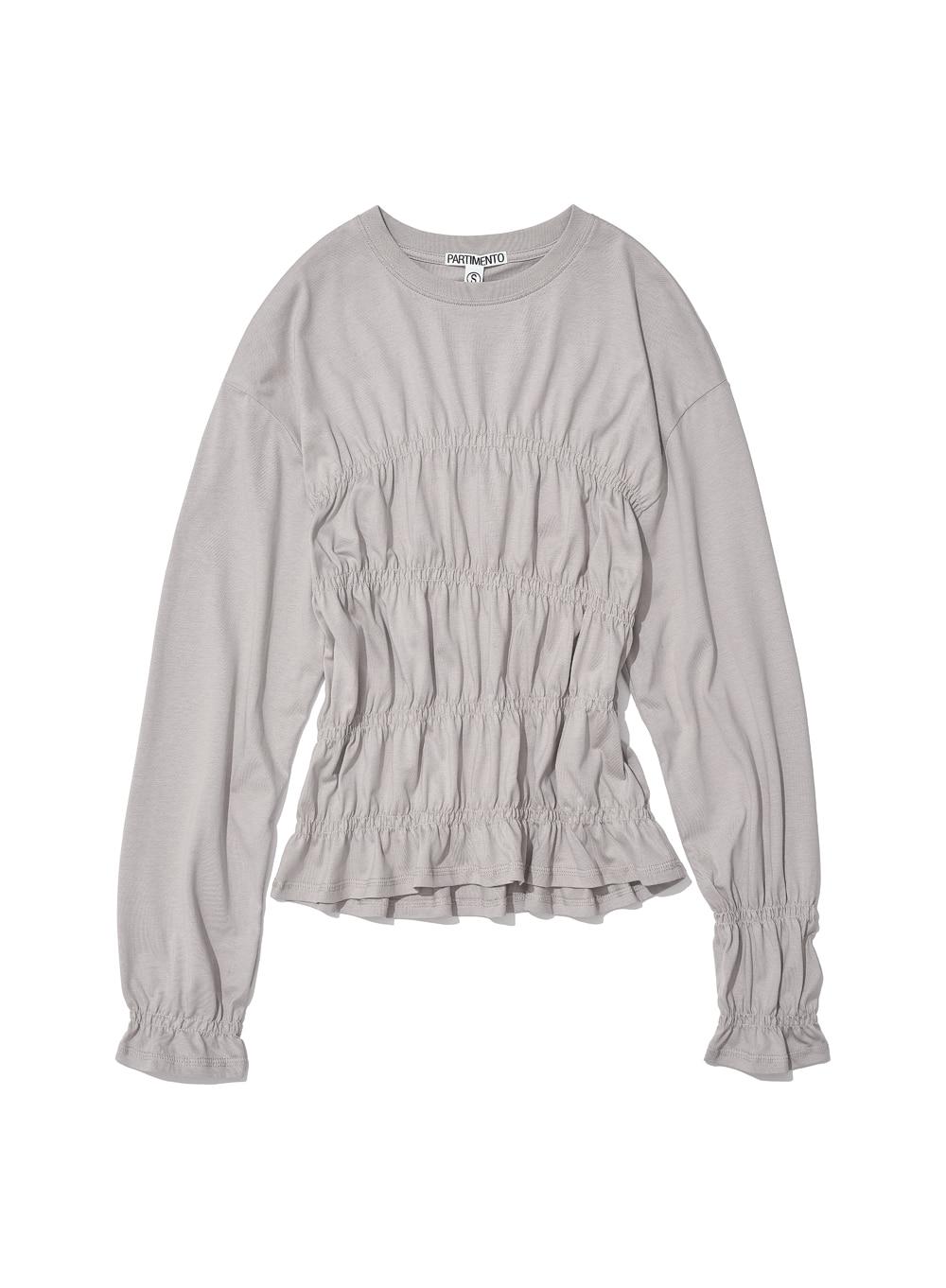 [WOMEN] SMOCKED LONG SLEEVE TOP_STONE