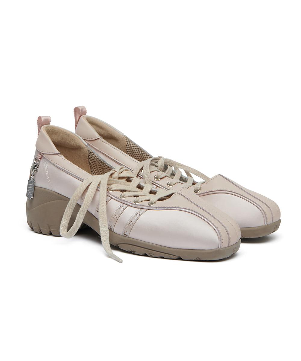 [× ILLIT] BLISS HEEL LACEUP SNEAKERS - PINK BEIGE
