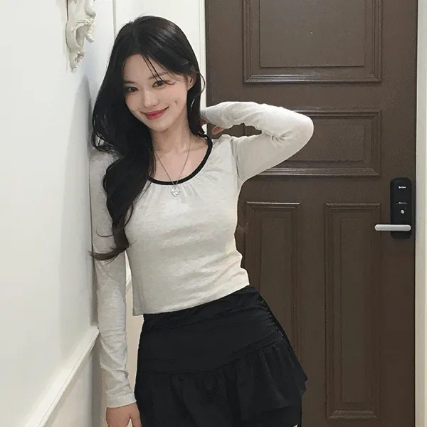 [봄신상/여리핏] 빈츠 배색 셔링 티셔츠 (3color)