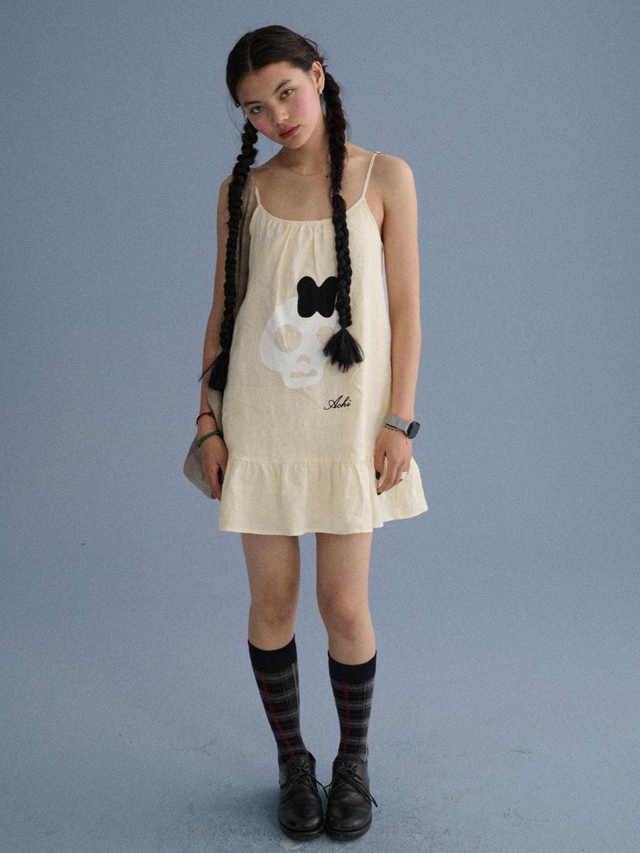 Achihara Skeleton Linen Lace Strap Dress (2color)