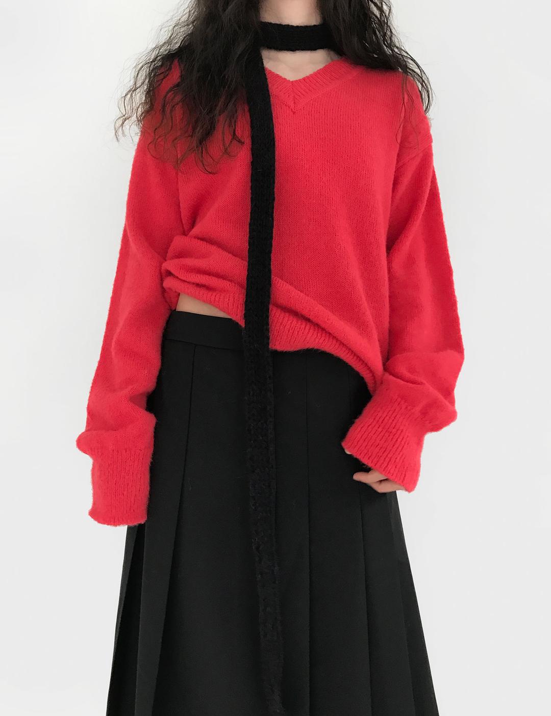 FLOWER HAIRY MOHAIR KNIT IN TOMATO RED (3C)