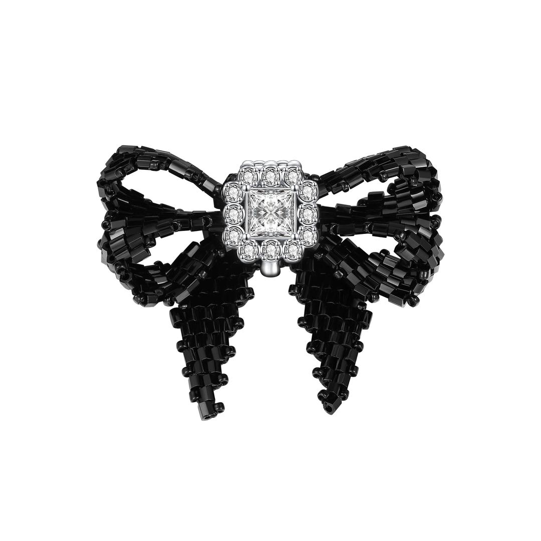 YVMIN X SHUSHUTONG / Square Gemstone Layers Braided Bow Earring - Black Single