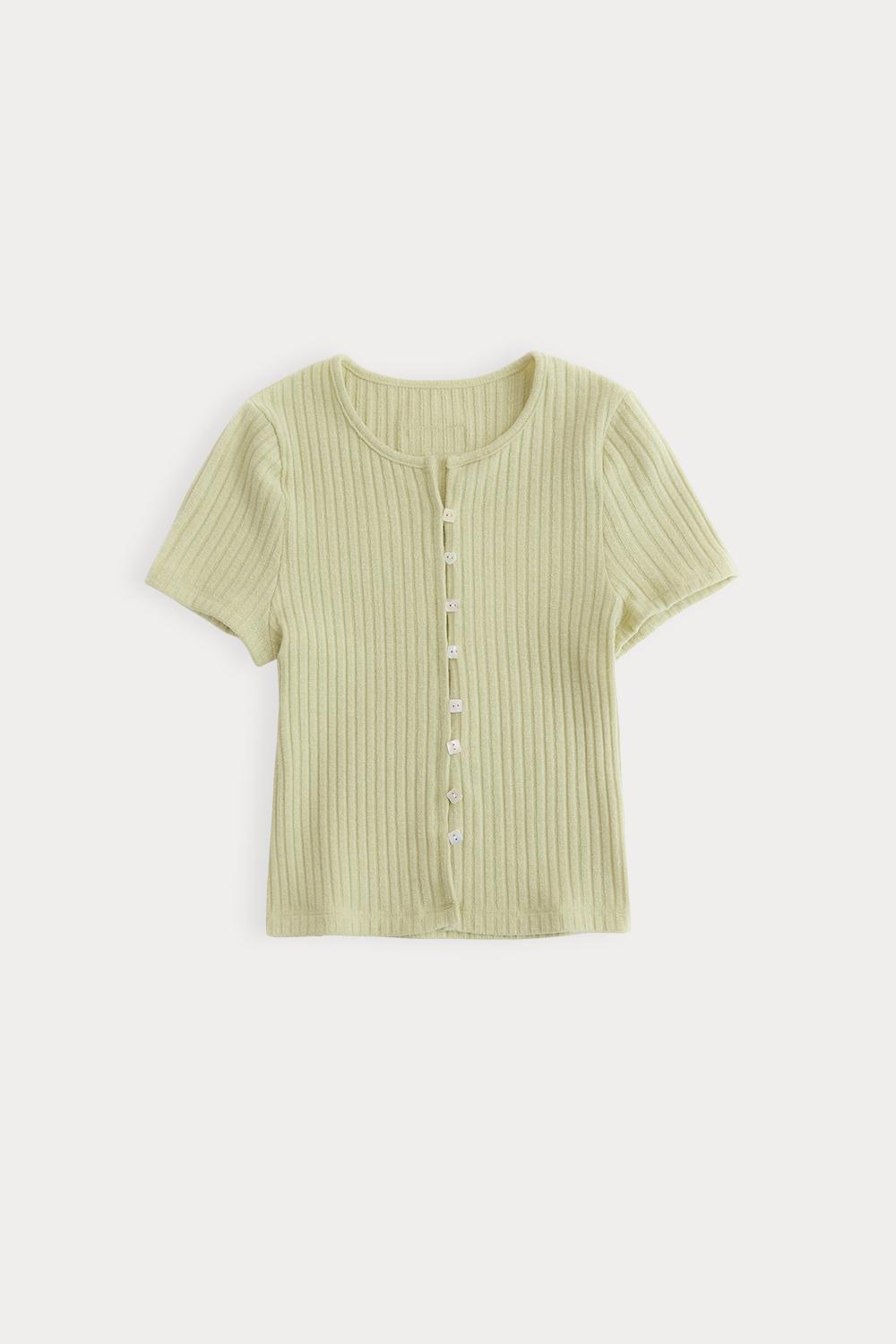 리브드 버튼 니트 가디건_Lime