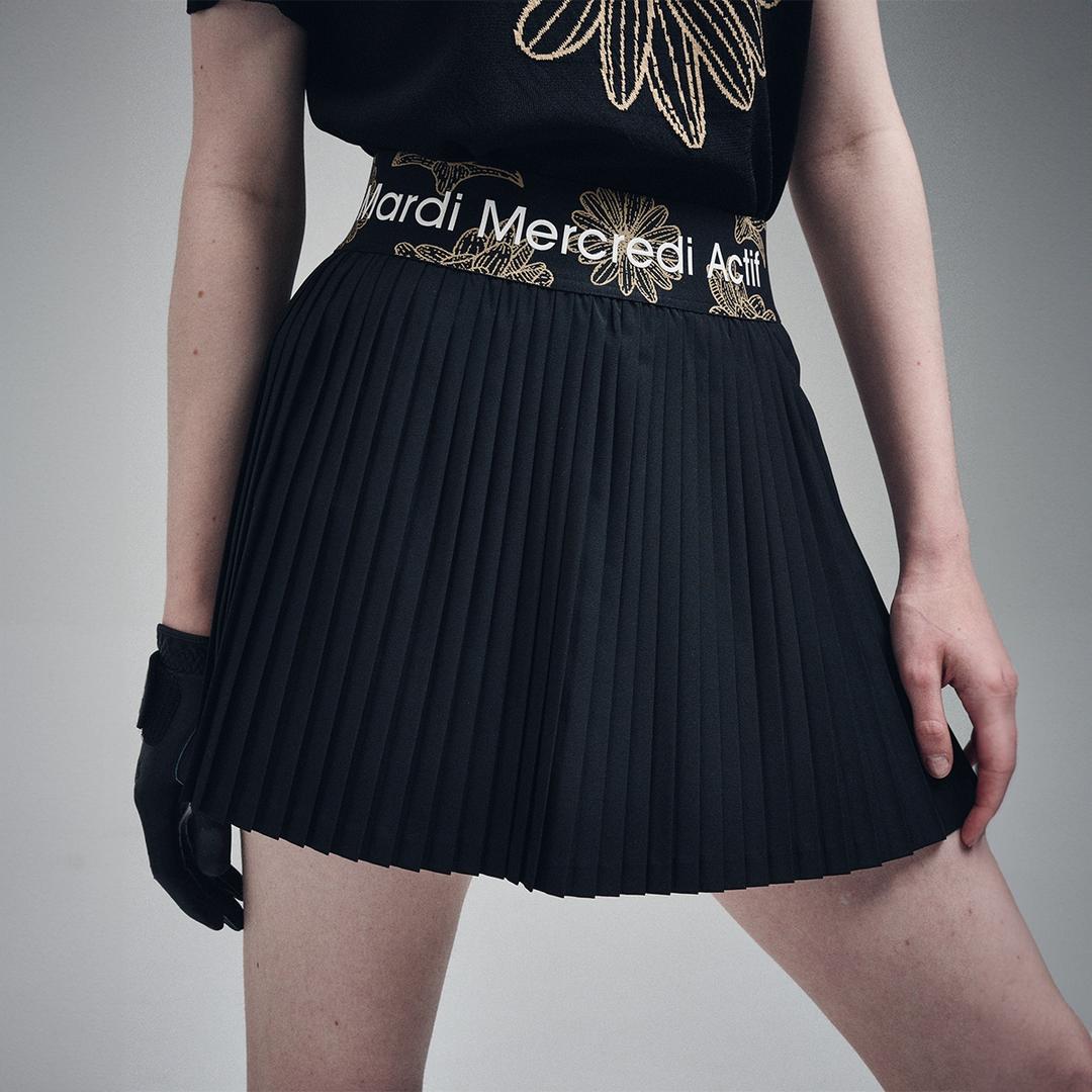 ACCORDIAN MINI SKIRT JACQUARD BAND ALL FLOWERS_BLACK IVORY