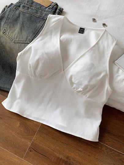 Comfortcana 여성 새로운 여름 캐주얼 화이트 심플 브이넥 캐미솔