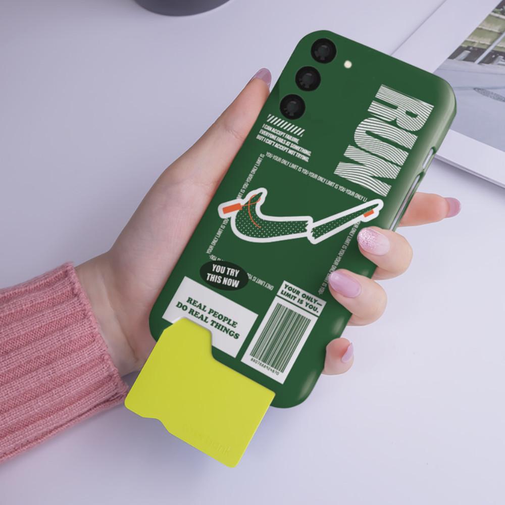 갤럭시S23 카드 케이스 딥그린 런닝 레터링 바코드 언더 갤23
