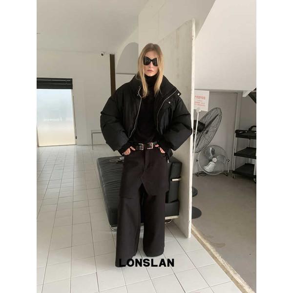 LONSLAN Stand-up collar design zippered cotton jacket