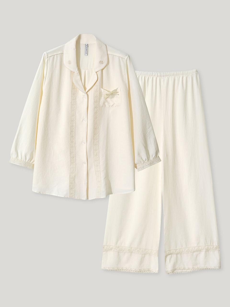 여성 테아 샌드워싱 긴소매 카라넥 투피스 잠옷 25-06232