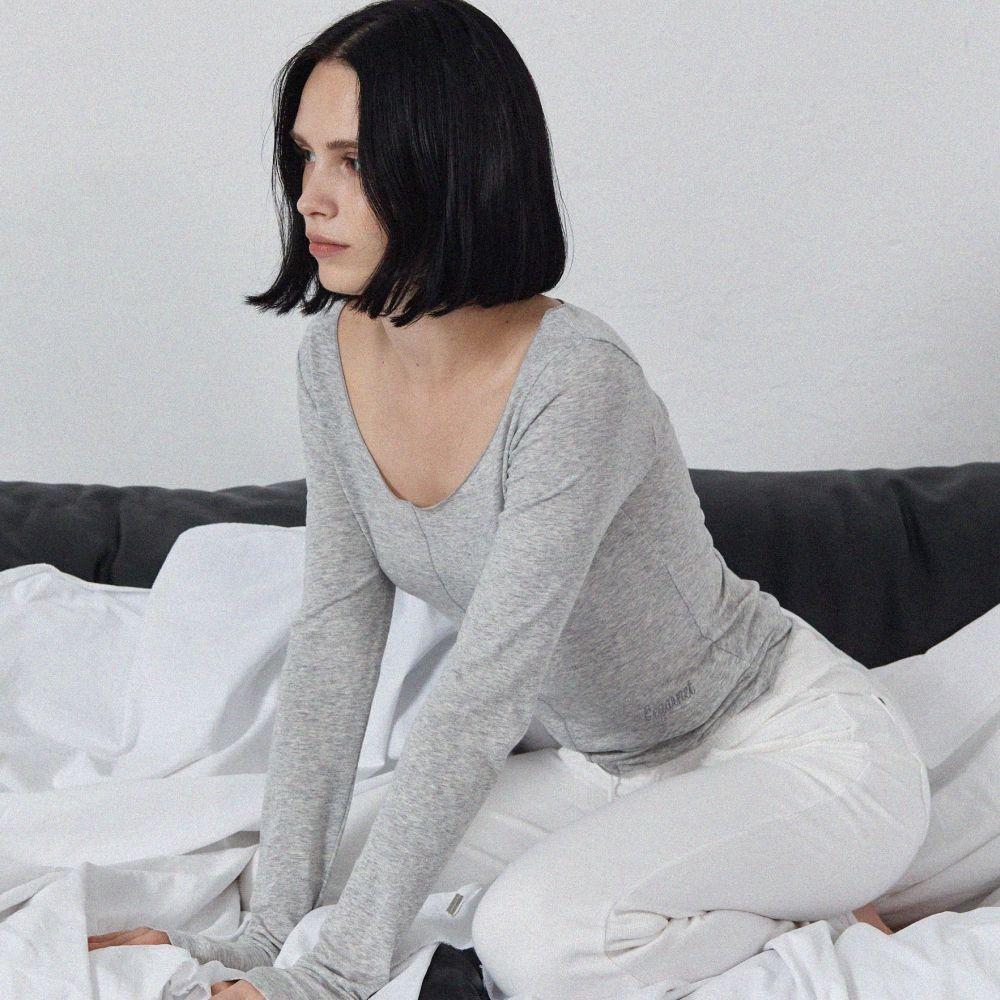 LILY TENCEL U-NECK LONG SLEEVE (Melange Gray)