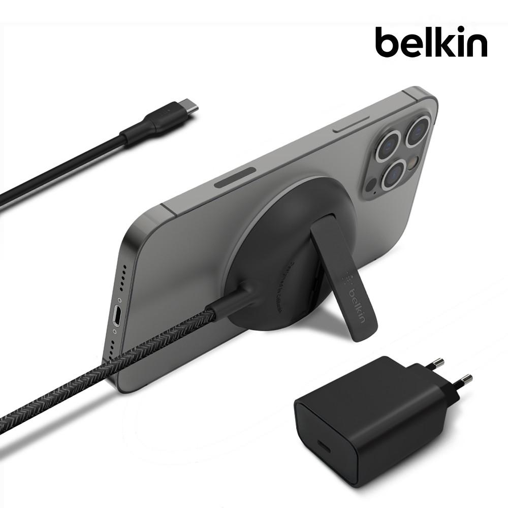 벨킨 부스트업 프로 15W 맥세이프 고속 무선 충전 패드 + 27W PD 충전기 포함 WIA004kr 거치대 겸용 아이폰15 14 13 12 호환 애플 공식 인증