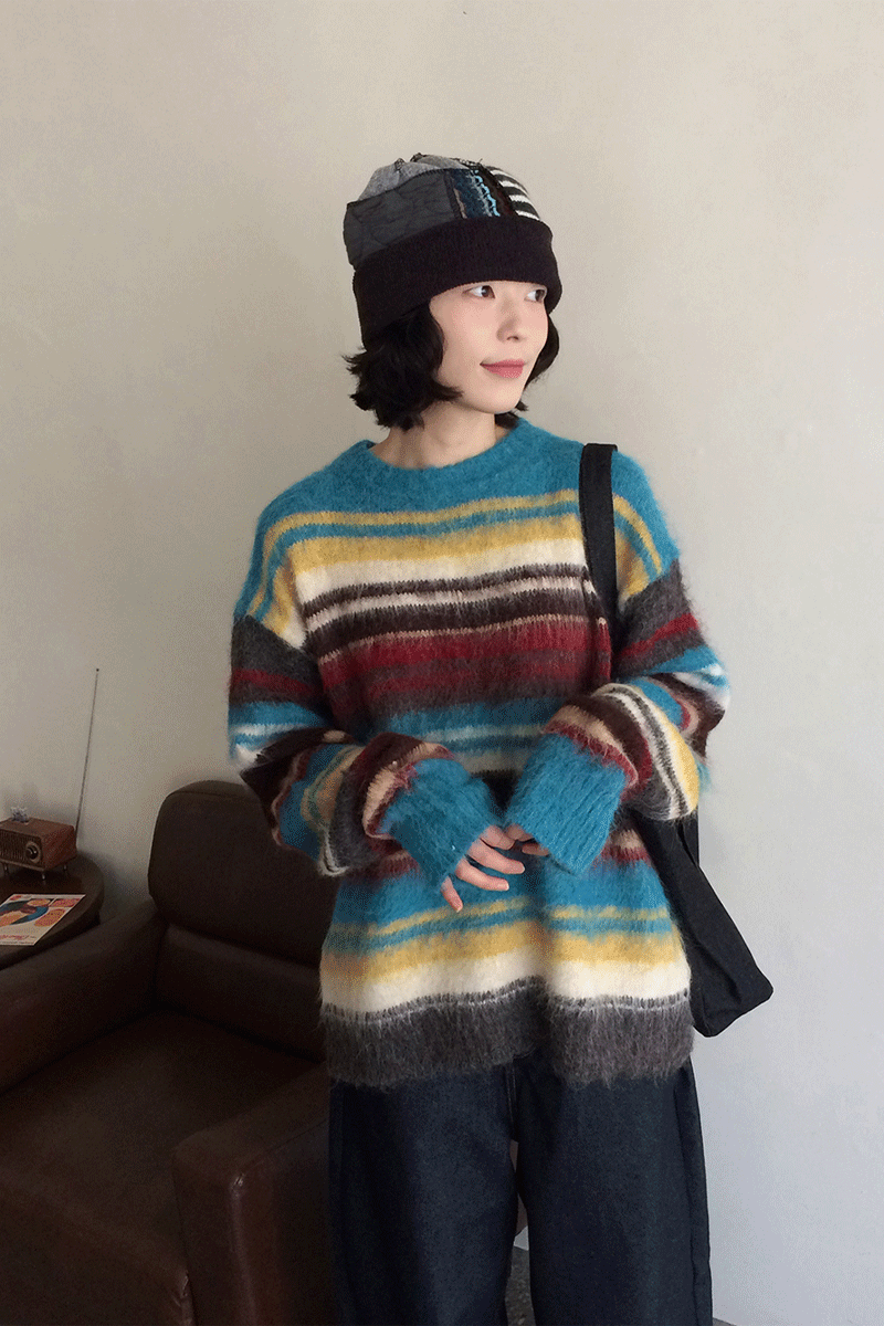 시엔 모헤어 스트라이프 니트