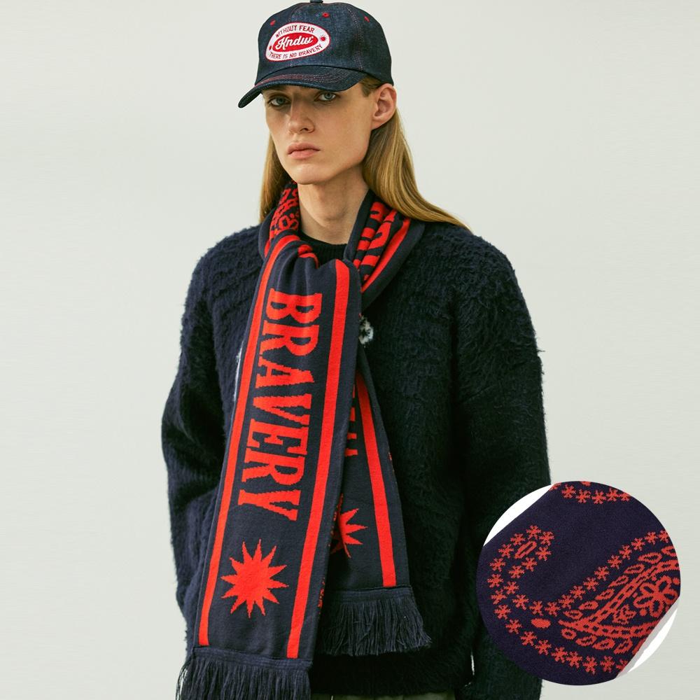 페이즐리  패턴 투페이스 풋볼 머플러 네이비