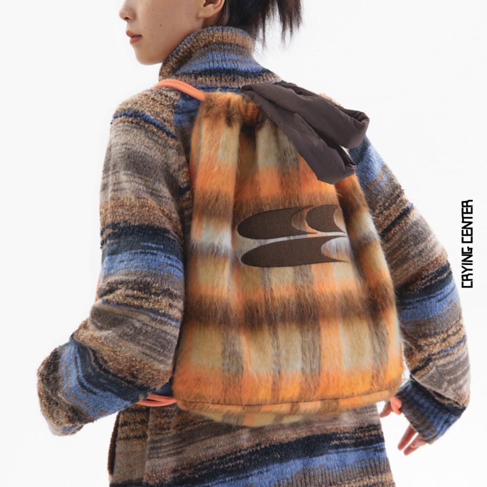 CRYINGCENTER 크라잉센터 복조리 백팩 y2k 퍼 투웨이 가방 체크털보 (오렌지)