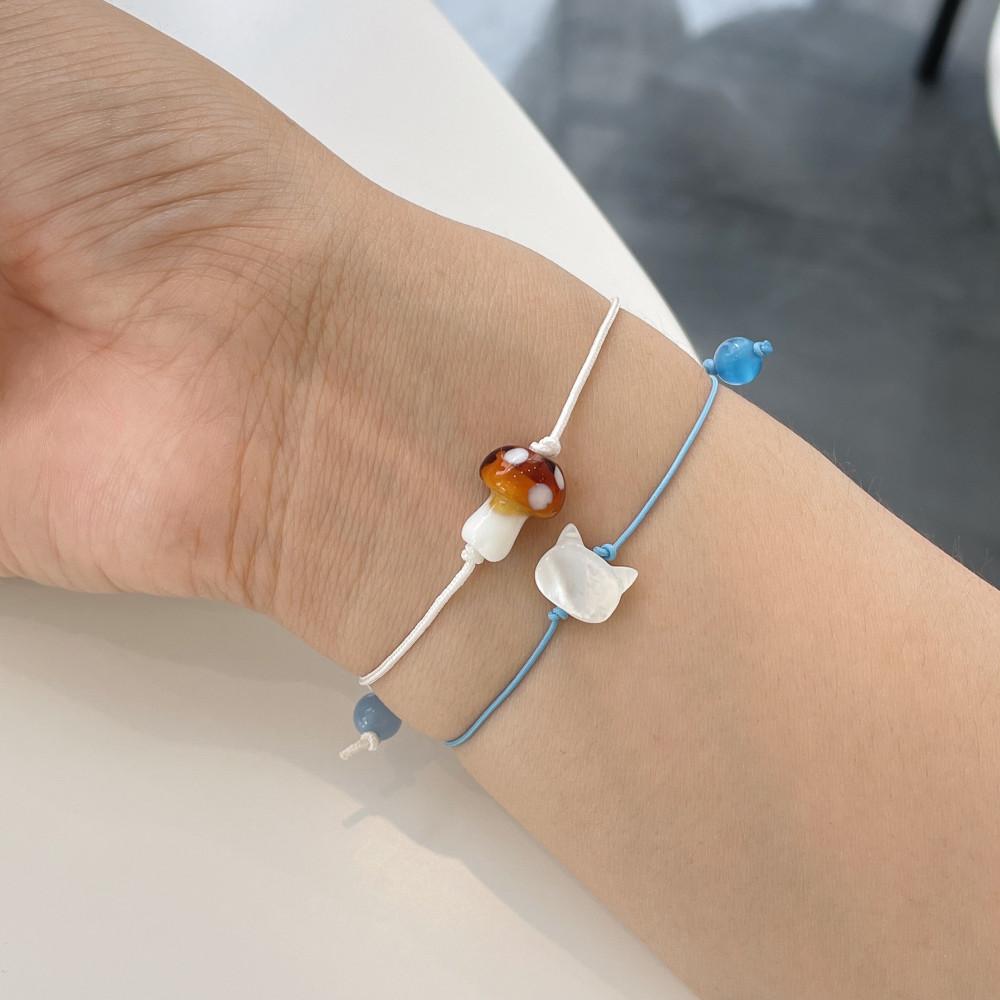 귀여운 원석 고양이 하트 자개 원석 매듭 팔찌