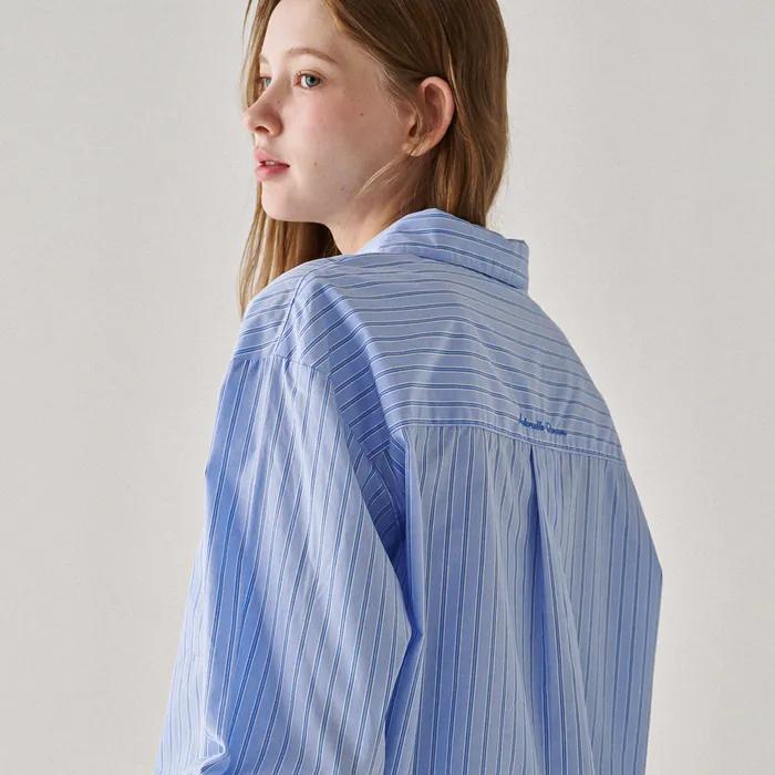 ROUND COLLAR POCKET SHIRT BLUE STRIPE