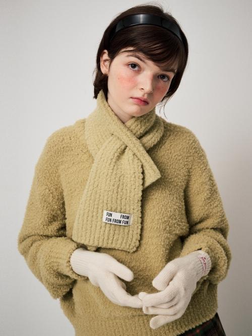FLUFFY KNIT MUFFLER, MOS GREEN