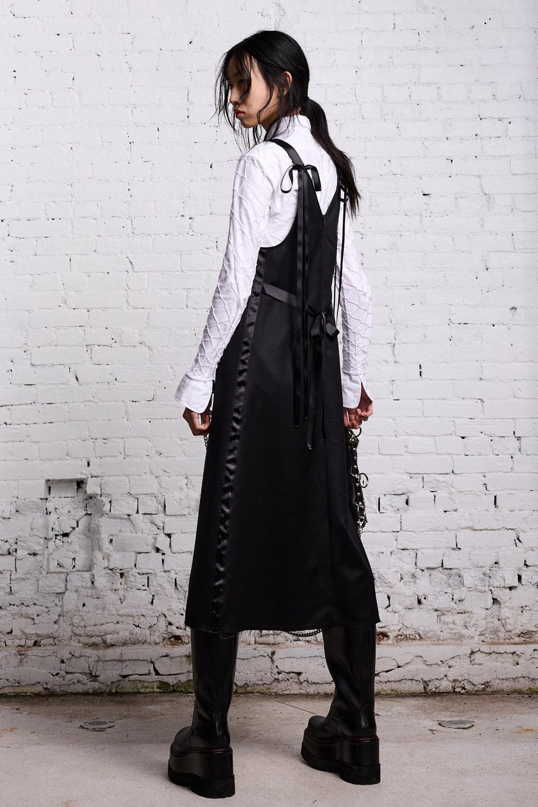 TAPE TIE GRUNGE SLIP - BLACK AND SATIN - BLACK W/SATIN / XS / R13WR219