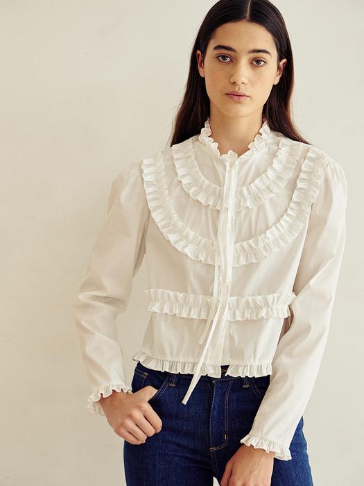 TAV Signature Frill Ribbon Blouse - White