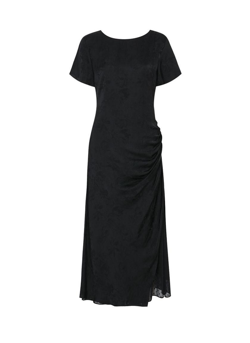 Drape Half Sleeve Dress (Black)
