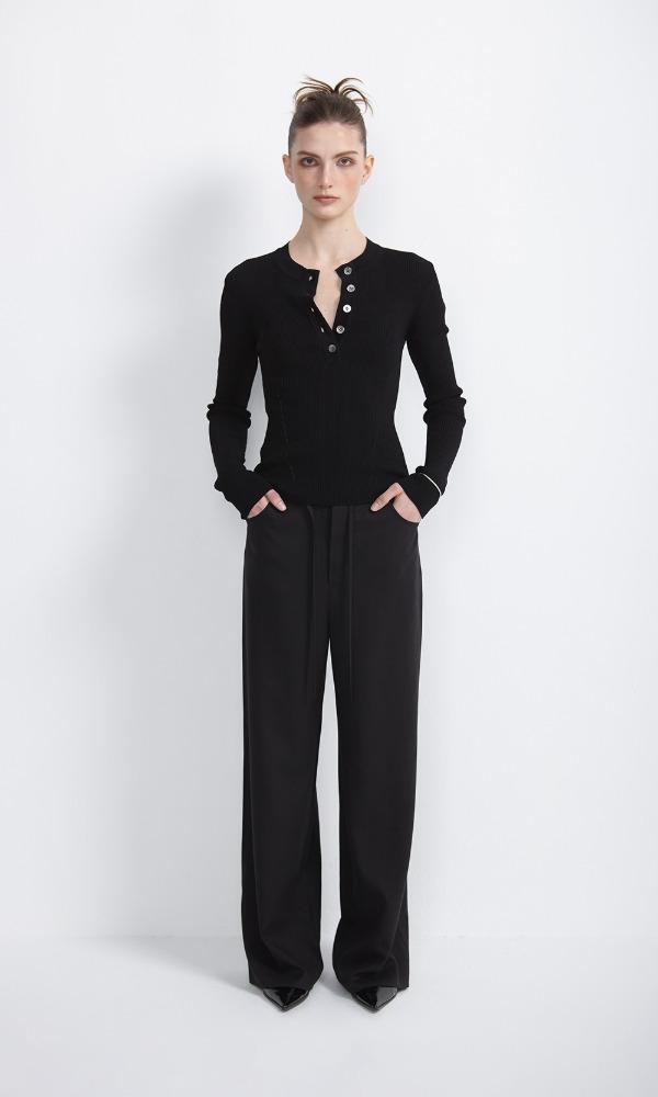 5-BUTTON PULLOVER HENLEY NECK KNIT (BLACK)