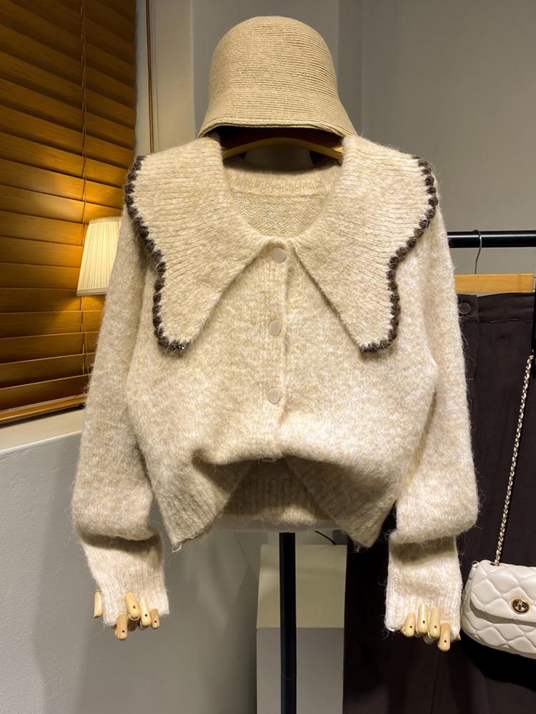 [무배] 나비 빅카라 세미크롭 니트 가디건