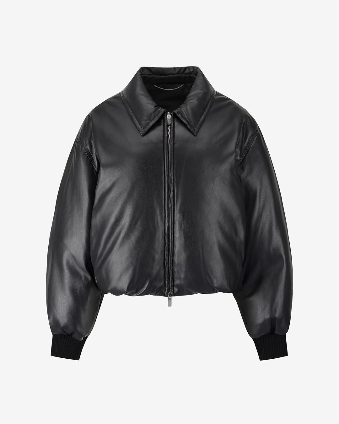 CROPPED FAUX LEATHER GOOSE DOWN PUFFER_BLACK