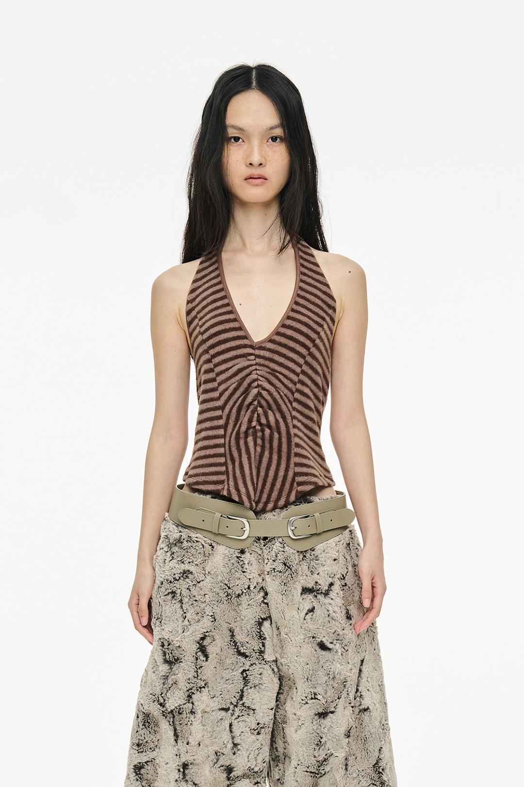 [EXCLUSIVE] FLUFFY STRIPE SLEEVELESS / BROWN