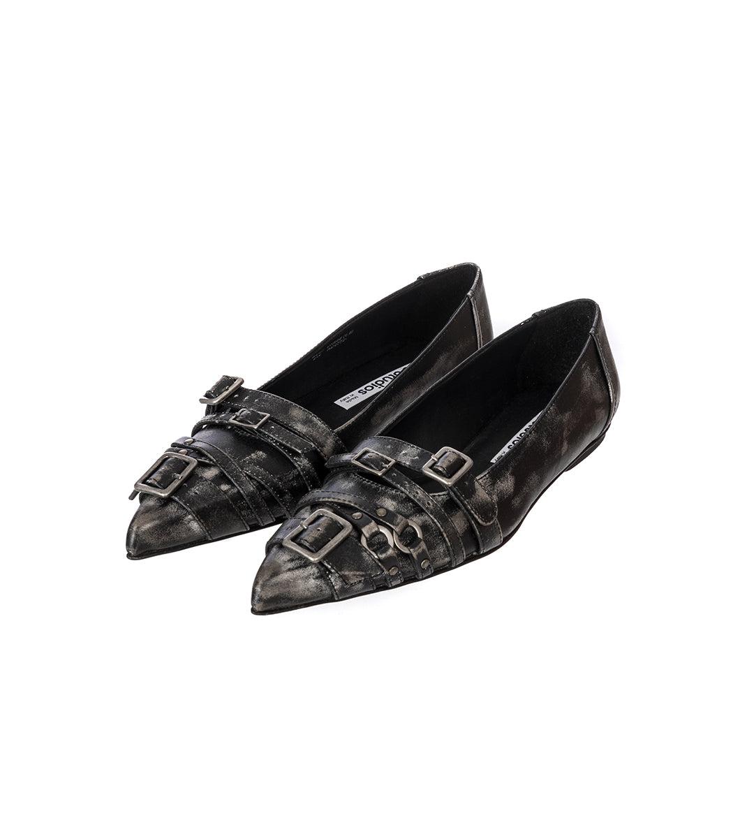 BELTED FLAT SHOES BLACK/WHITE - 37