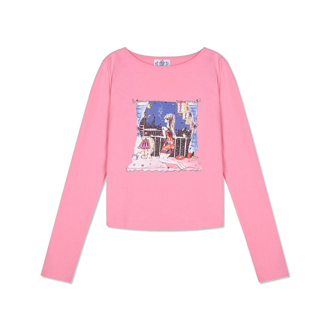 Love City Boat Neck T-Shirt  Pink