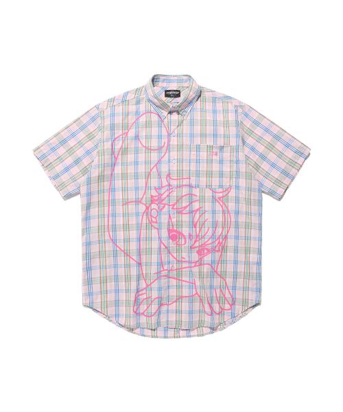 ANGEL CHECK BIG BIG HALF SHIRT_PINK(NG2FMUW301A)